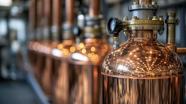 Copper distillation apparatus in a distillery - Powered by Adobe