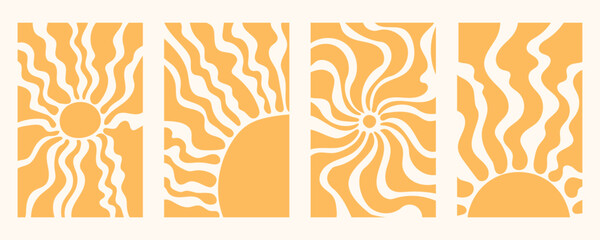 Vertical abstract sun backgrounds with wavy lines. Trendy organic doodle shapes. Perfect for posters, prints and banner templates.