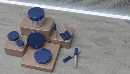 Bright Blue Cosmetic Product Mockup on Natural Wood