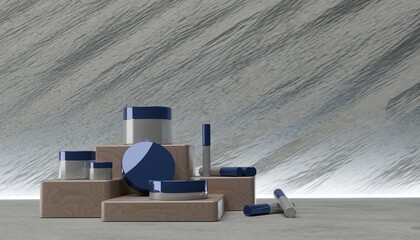 Organic Blue Cosmetic Mockup on Wood with Earthy Texture