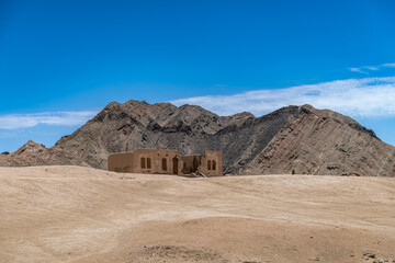 House ruins on the dried-up riverbed of the Swakop River, moon landscape, Namibia