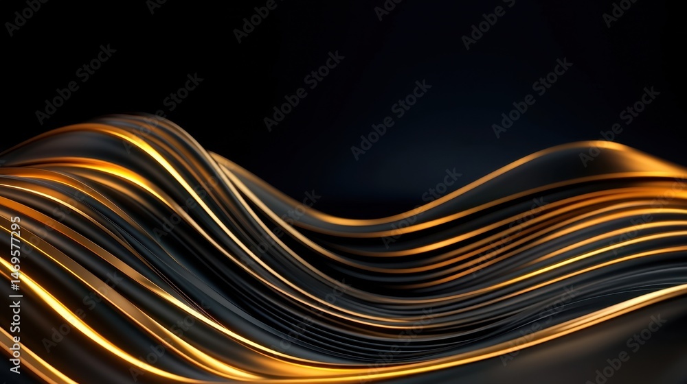 Poster elegant gold and black pattern with curved light rays and wave textures