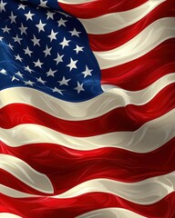 Fototapeta premium American flag waving in the wind. Detailed close-up view of the fabric
