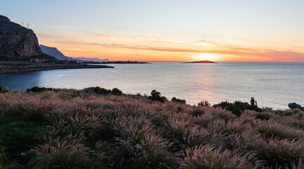 Sunset behind Isola delle Femmine, Terrasini, Sicily, Italy