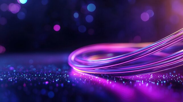 Elegant neon curves in purple motion, contrasted with luxury black background - Powered by Adobe