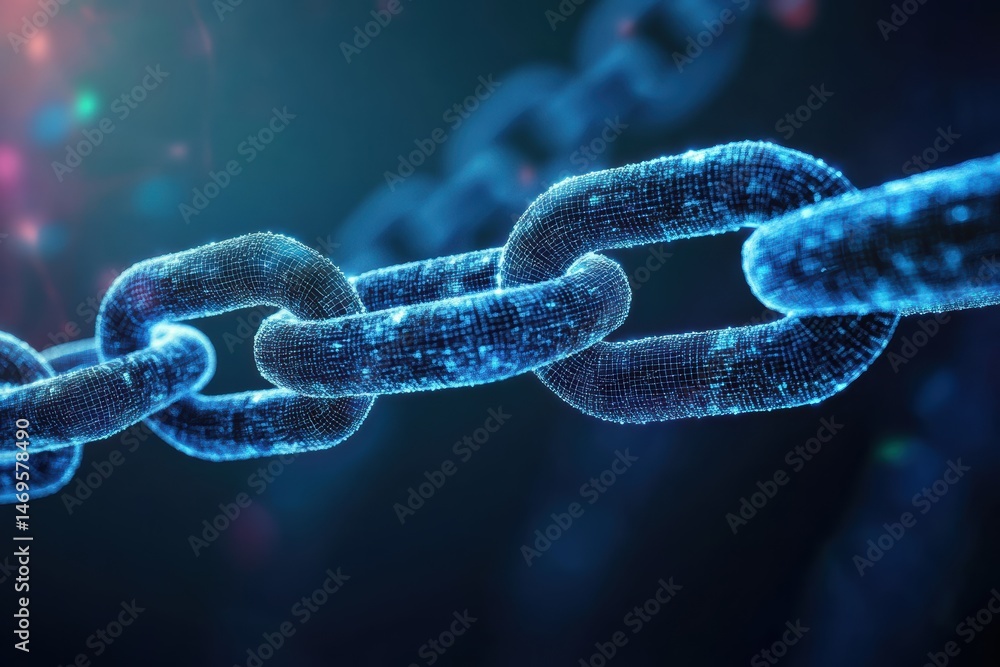 Poster exploring abstract digital chain links representing minimalism in technological design