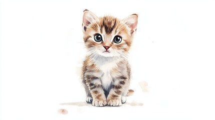 Obraz premium Watercolor Illustration of cat, tabby cat on the white background.