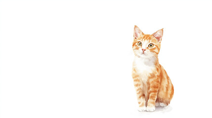 Fototapeta premium Watercolor Illustration of cat, orange tabby cat on the white background.