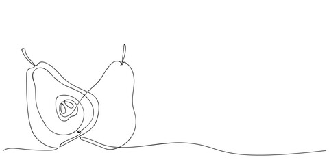 Continuous one line drawing pears. Abstract hand drawn fruit by one line. Hand drawn summer fruit on a white background. Fashionable trend vector illustration.