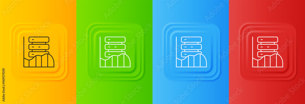 Poster White Server, Data, Web Hosting icon isolated on colorful background. Set icons in square buttons. Vector