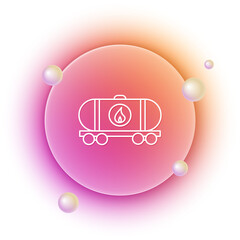 White Oil railway cistern icon isolated on white background. Train oil tank on railway car. Rail freight. Oil industry. Orange and pink gradient circle background. Vector