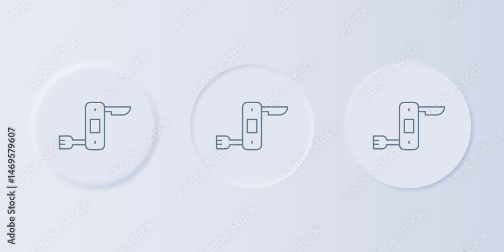 Poster grey swiss army knife icon isolated on grey background. multi-tool, multipurpose penknife. multifunc