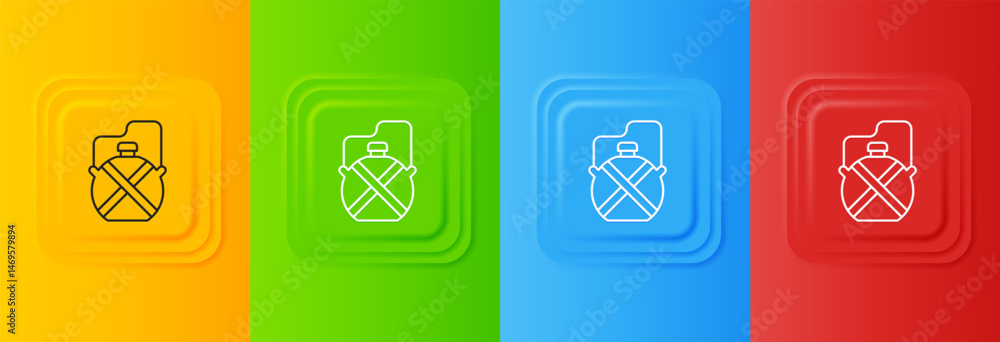 Poster white canteen water bottle icon isolated on colorful background. tourist flask icon. jar of water us