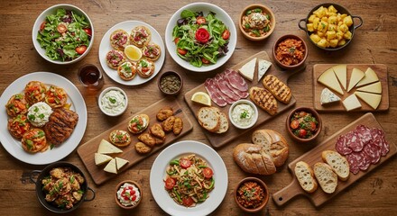A Delicious Spread of Tapas and Mediterranean Cuisine: A Feast for the Eyes and Palate. High...