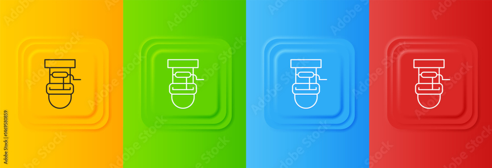 Poster white well with a bucket and drinking water icon isolated on colorful background. set icons in squar