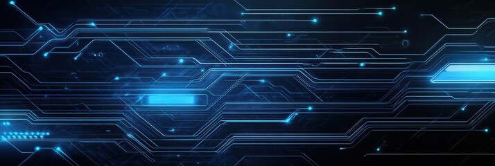Futuristic technology background featuring circuit lines and glowing elements