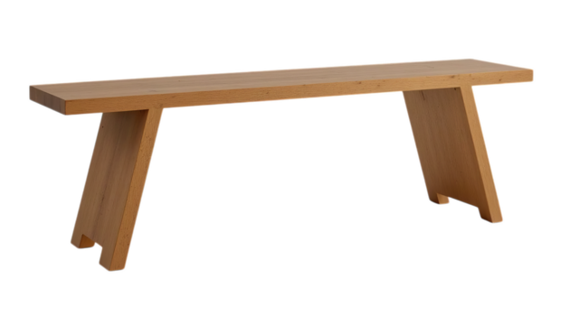 Minimalist Wooden Bench, Isolated Transparent Background