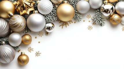 Elegant side view of a festive gold and white ornament border.