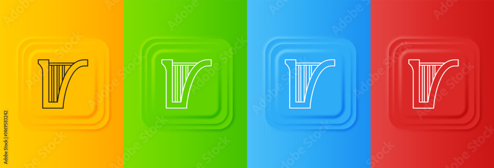 Aufkleber white harp icon isolated on colorful background. classical music instrument, orhestra string acousti