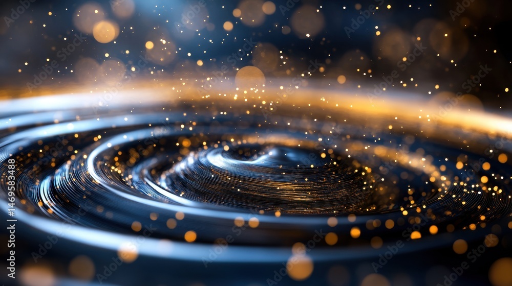 Fototapete Fractal space with shiny floating particles, futuristic and ethereal background