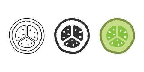 Cucumber vegetable icon set collection in flat style. Gherkin plant vector illustration on isolated background. Healthy food sign business concept.