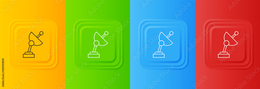 Poster white radar icon isolated on colorful background. search system. satellite sign. set icons in square