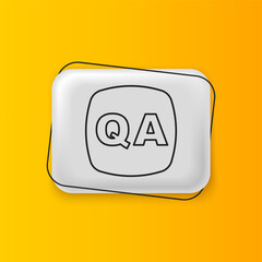 Black Speech bubbles with Question and Answer icon isolated on yellow background. Q and A symbol. FAQ sign. Chat speech bubble and chart. Silver rectangle button. Vector