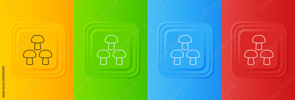 Poster white mushroom icon isolated on colorful background. set icons in square buttons. vector