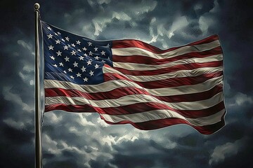 US Flag Gracefully Waving Under a Vast Blue Canopy