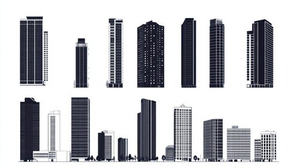Obraz premium Cityscape, skyscrapers, urban, architecture, design, illustration, buildings, skyline, modern, construction