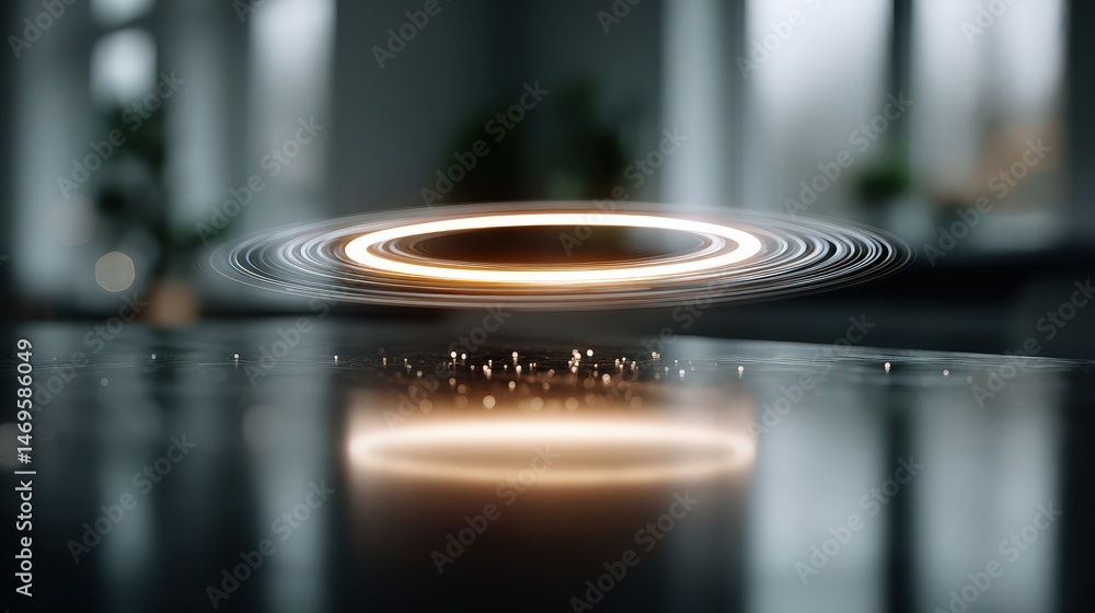 Poster Circular light casting soft reflections in a tranquil pool creating a calm and serene atmosphere
