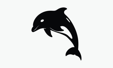 Obraz premium dolphin silhouette vector, black marine icon, ocean animal shape, aquatic mammal outline, jumping dolphin graphic, sea life symbol