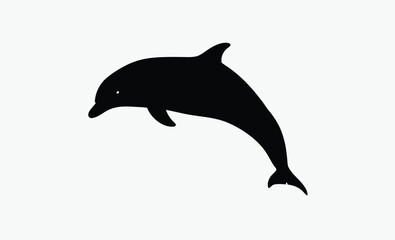dolphin silhouette vector, black marine icon, ocean animal shape, aquatic mammal outline, jumping dolphin graphic, sea life symbol