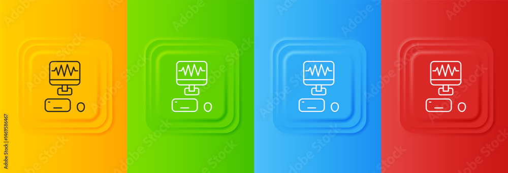Poster white music sound recording studio control room with professional equipment icon isolated on colorfu
