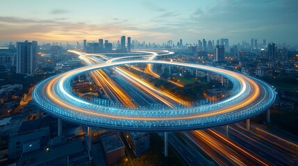 Futuristic city highway interchange
