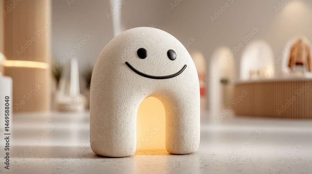Poster Charming artistic representation of a tooth shaped like a smile crafted from simple white materials in minimalist style