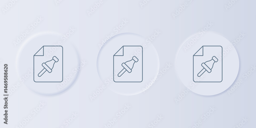 Poster grey note paper with pinned pushbutton icon isolated on grey background. memo paper sign. set icons 