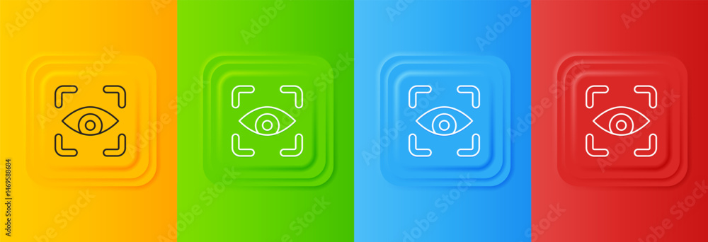 Poster white eye scan icon isolated on colorful background. scanning eye. security check symbol. cyber eye 