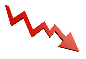 Red Zigzag Arrow, Isolated Transparent Background, Minimalist Design Element