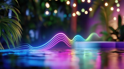 Glowing music spectrum waves fluctuating in rhythmic harmony, energetic audio visual
