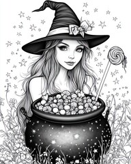 Enchanted witch with a cauldron of treats