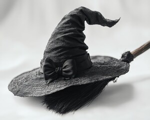 Spooky witch hat and broom