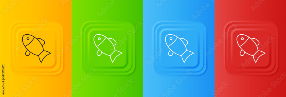 Poster white fish icon isolated on colorful background. set icons in square buttons. vector
