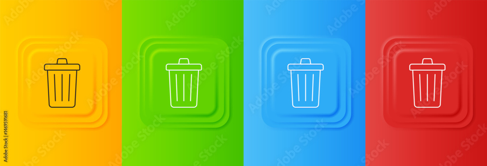 Poster white trash can icon isolated on colorful background. garbage bin sign. recycle basket icon. office 