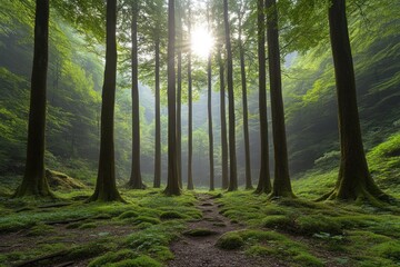 Fototapeta premium A lush forest with towering trees representing the abundance of natural resources