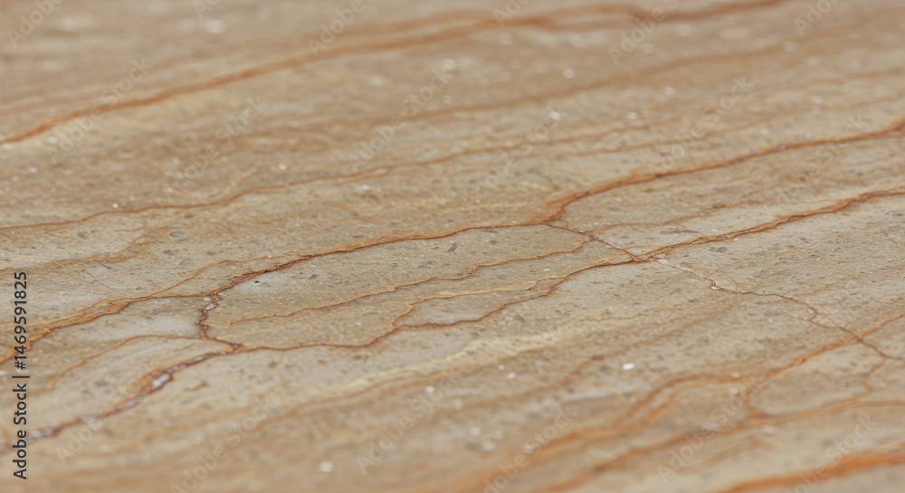 Poster close-up view of a textured beige stone surface with intricate brown veining patterns and cracks, sh