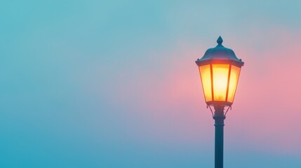 Fototapeta premium A street lamp with a glowing orange light.