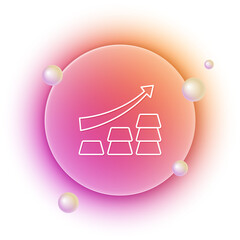 White Finance growth chart arrow with gold bars icon isolated on white background. Financial success concept. Gold investment concept. Orange and pink gradient circle background. Vector