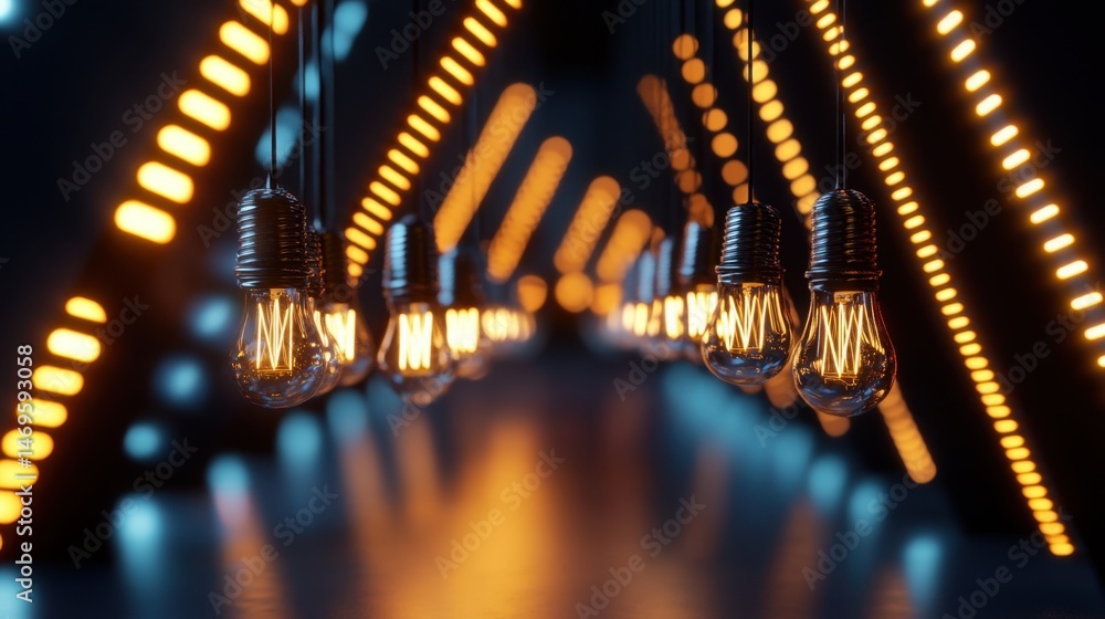 Aufkleber illuminated bulbs in symmetrical triangle grid pattern glowing in darkness