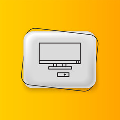 Black Smart Tv icon isolated on yellow background. Television sign. Silver rectangle button. Vector